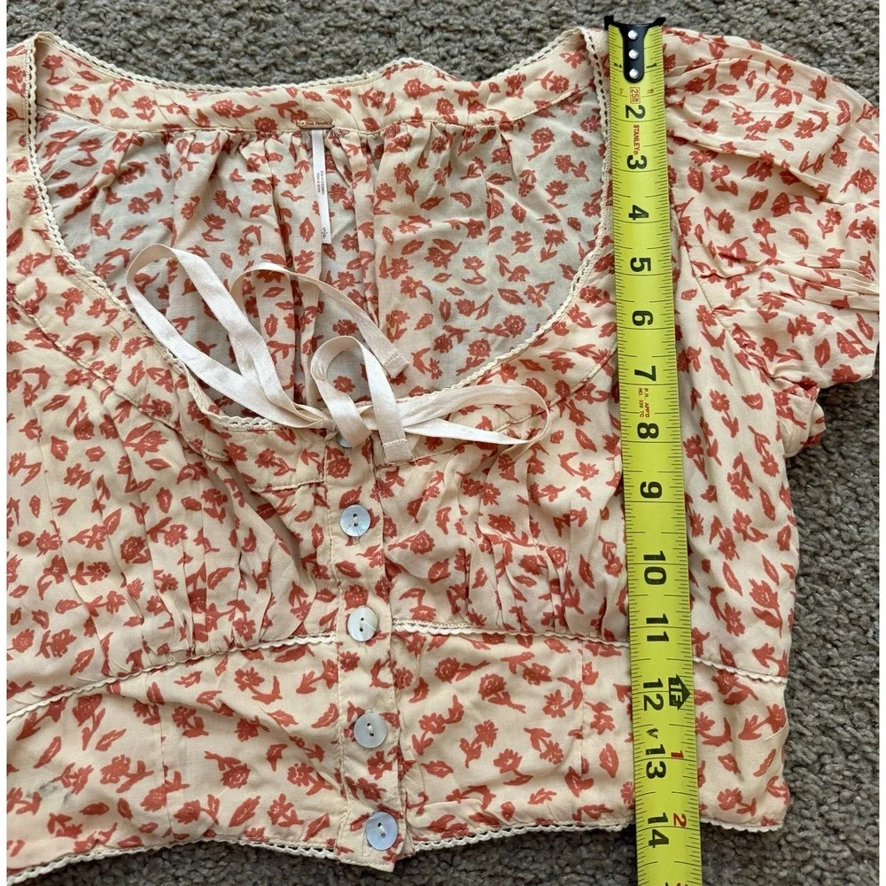 Free People Easy To Love Tea Floral Cropped‎ Short Sleeve Top Small